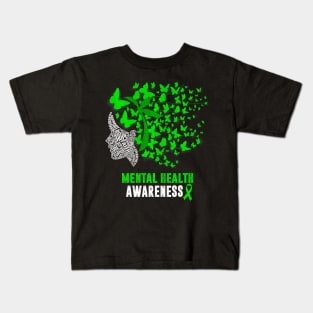 Womens Mental Health Awareness Butterflies Green Ribbon Girl Kids T-Shirt